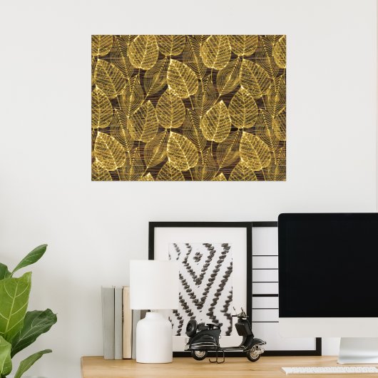 Classy Modern Abstract Leaves Art Pattern Gold Folie Afdrukken (Insitu (Desk))