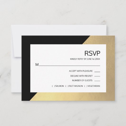 Classy Modern Black Faux Gold Foil RSVP Menu (Voorkant)