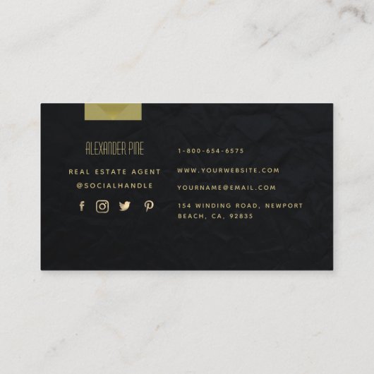 Classy Modern Black Gold Geometric Real Estate Visitekaartje (Achterkant)