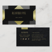 Classy Modern Black Gold Geometric Real Estate Visitekaartje (Voorkant / Achterkant)