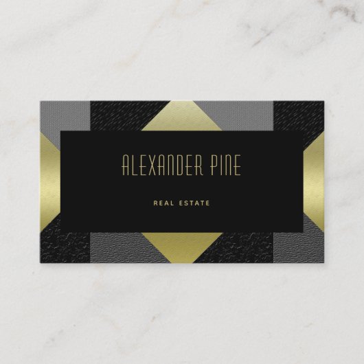 Classy Modern Black Gold Geometric Real Estate Visitekaartje (Voorkant)