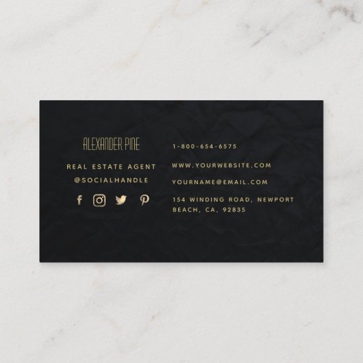 Classy Modern Black Gold Pineapple Real Estate Visitekaartje (Achterkant)