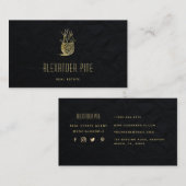 Classy Modern Black Gold Pineapple Real Estate Visitekaartje (Voorkant / Achterkant)