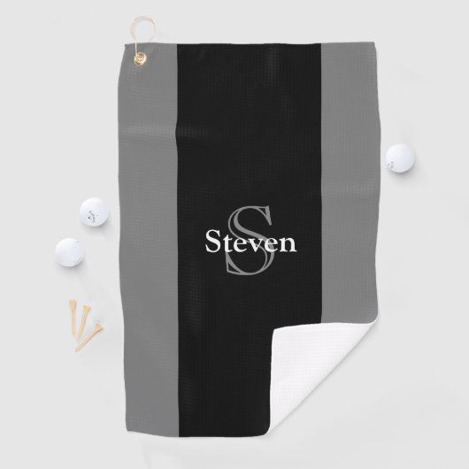 Classy Modern Black Gray Monogram op maat Golfhanddoek (Insitu)
