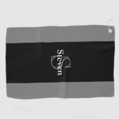 Classy Modern Black Gray Monogram op maat Golfhanddoek (Horizontaal)