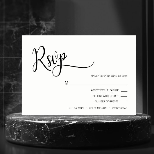 Classy Modern Black & White RSVP Menu Weddenschap