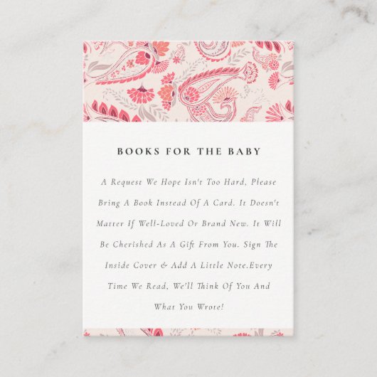Classy Modern Blush Paisley Books for Baby shower Informatiekaartje (Voorkant)