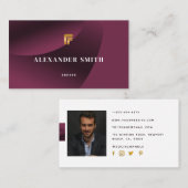 Classy Modern Burgundy Gold Professional Foto Visitekaartje (Voorkant / Achterkant)