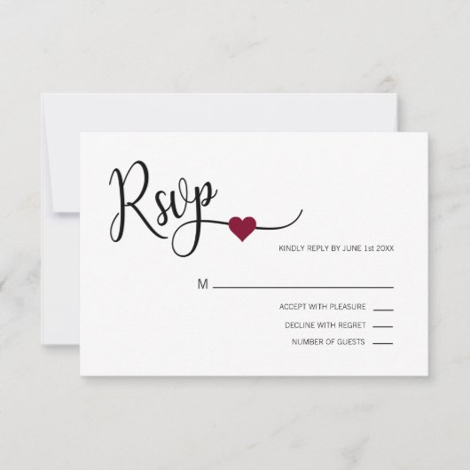 Classy Modern BURGUNDY & White RSVP Menu Weddensch (Voorkant)