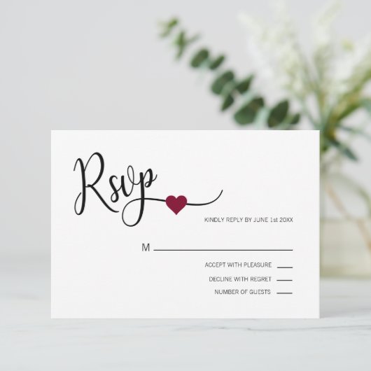 Classy Modern BURGUNDY & White RSVP Menu Weddensch (Staand voorkant)