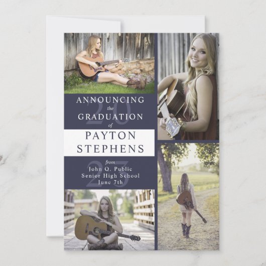 Classy Modern Dark Blue Photo Afstuderen Aankondiging (Voorkant)