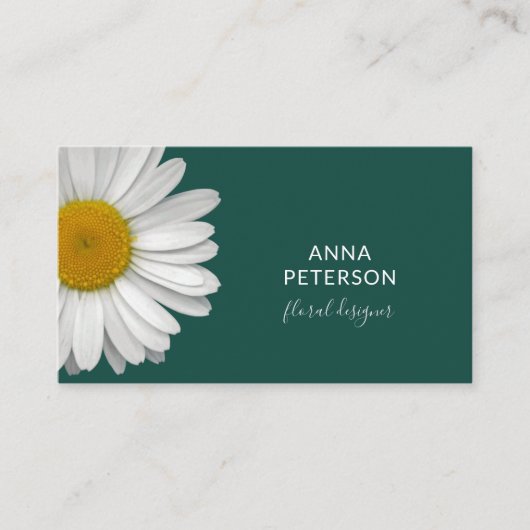 Classy Modern Elegant Daisy Flower on Teal Visitekaartje (Voorkant)