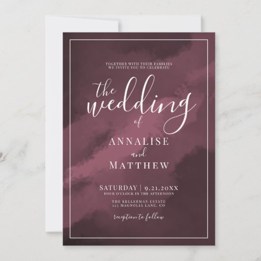 Classy Modern Elegant Waterverf Bourgondische brui Kaart (Voorkant)