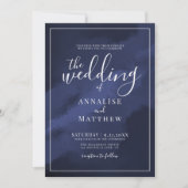 Classy Modern Elegant Waterverf Navy Blue Wedding Kaart (Voorkant)