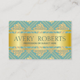 Classy Modern Floral Luxury Sparkle cyan gold Visitekaartje