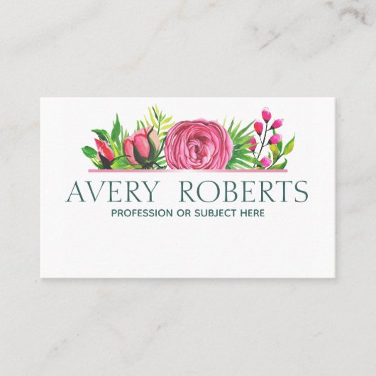 Classy Modern Floral waterverf Visitekaartje (Voorkant)
