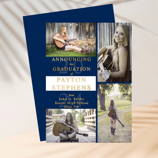 Classy Modern-foto Blauw | Goud wit Afstuderen Folie Uitnodiging