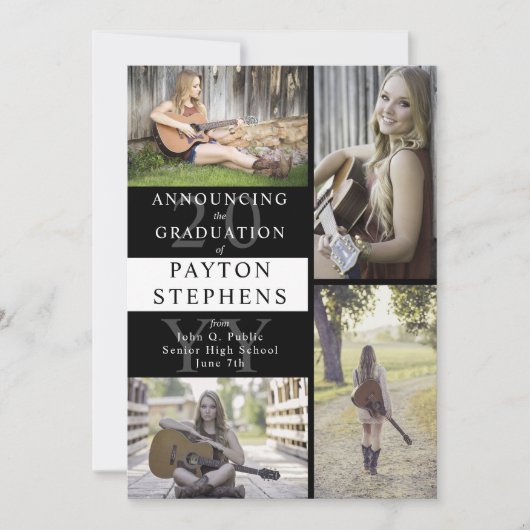 Classy Modern Foto zwart | Witte Afstuderen Aankondiging (Voorkant)