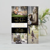 Classy Modern Foto zwart | Witte Afstuderen Folie Uitnodiging (Staand Voorkant)