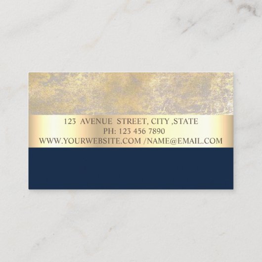 Classy Modern Geometric, Abstract Faux Gold, blauw Visitekaartje (Achterkant)