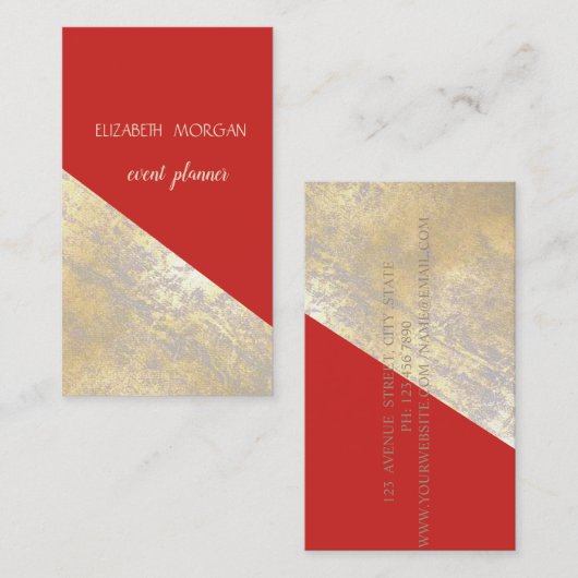 Classy Modern Geometric, Abstract Faux Gold, rood Visitekaartje (Voorkant / Achterkant)