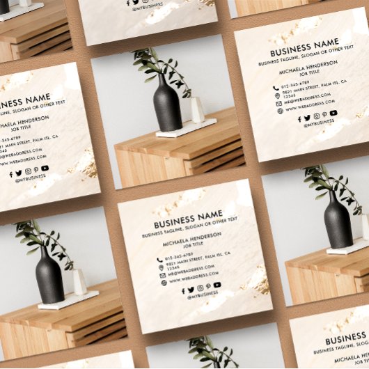 Classy Modern Gold Foil Logo Foto & Socials Vierkante Visitekaartje