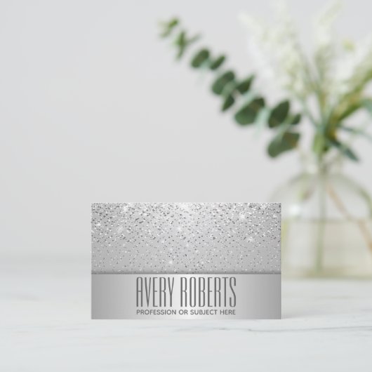 Classy Modern Luxe Sparkle Zilveren glitter Visitekaartje (Staand voorkant)