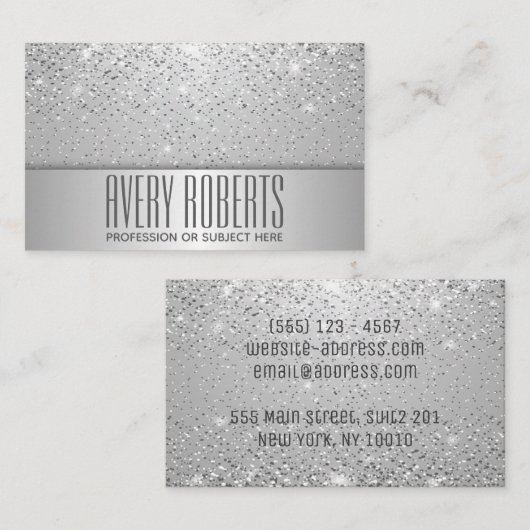 Classy Modern Luxe Sparkle Zilveren glitter Visitekaartje (Voorkant / Achterkant)