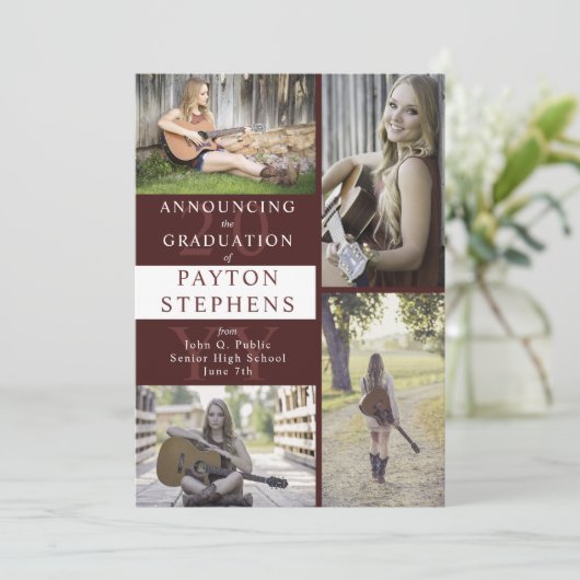 Classy Modern Maroon Foto Afstuderen Aankondiging (Staand voorkant)