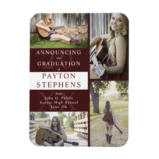 Classy Modern Maroon Foto Afstuderen Aankondiging Magneet (Verticaal)