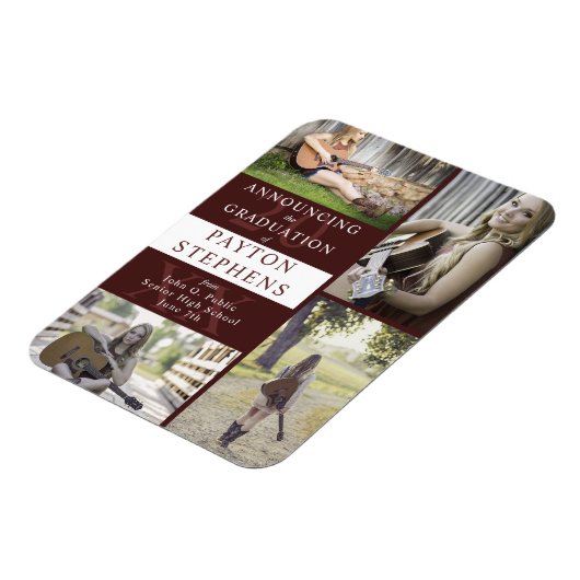 Classy Modern Maroon Foto Afstuderen Aankondiging Magneet (Linkerzijde)