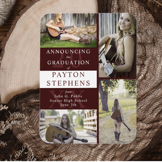 Classy Modern Maroon Foto Afstuderen Aankondiging Magneet