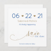 Classy Modern Minimalist Gold Navy Save the Date Kaart (Voorkant / Achterkant)
