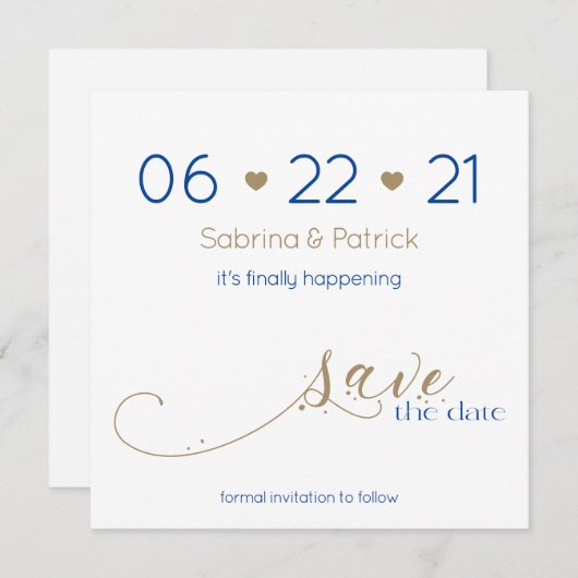 Classy Modern Minimalist Gold Navy Save the Date Kaart (Voorkant / Achterkant)