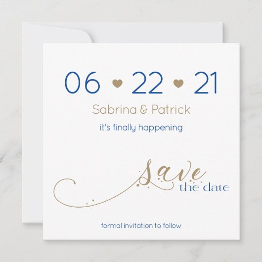 Classy Modern Minimalist Gold Navy Save the Date Kaart (Voorkant)