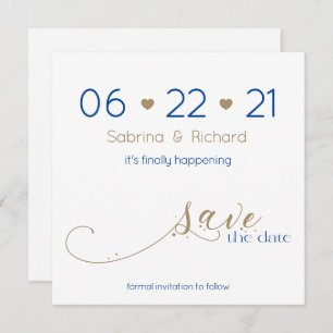 Classy Modern Minimalist Gold Navy Save the Date Kaart