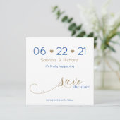 Classy Modern Minimalist Gold Navy Save the Date Kaart (Staand voorkant)