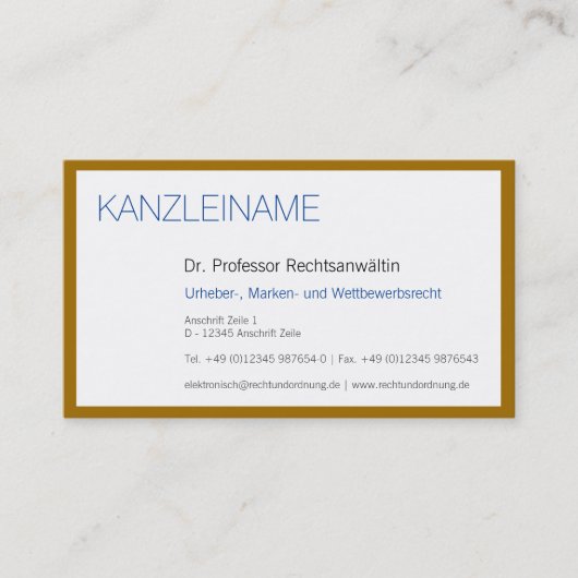 Classy modern minimalistisch blauw goud visitekaartje (Voorkant)