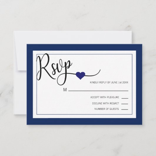 Classy Modern Navy Blauw & Wit RSVP Menu Huwelijk (Voorkant)