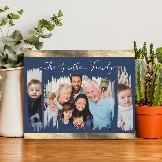 Classy Modern Navy Blue Gold Voeg je fotoserie toe Fotoplaat