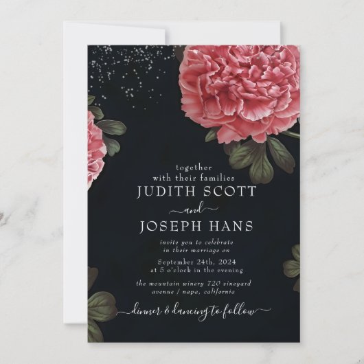 Classy Modern Peony Floral Wedding Kaart (Voorkant)