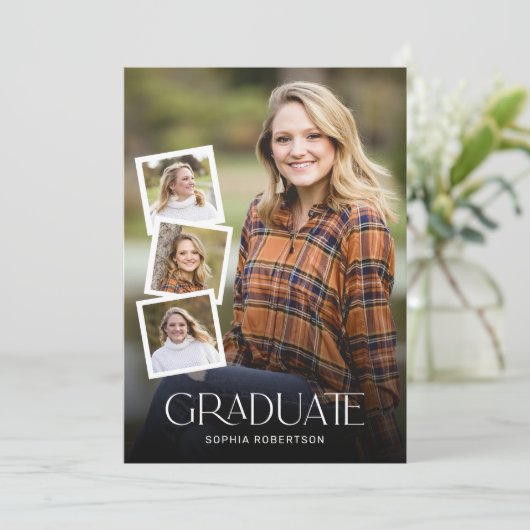 Classy Modern Photo Collage Graduation Party Kaart (Staand voorkant)