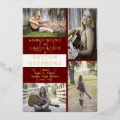 Classy Modern Photo Maroon | Goud wit Afstuderen Folie Uitnodiging (Voorkant)
