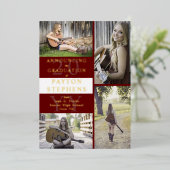 Classy Modern Photo Maroon | Goud wit Afstuderen Folie Uitnodiging (Staand Voorkant)