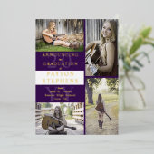 Classy Modern Photo Paars | Goud wit Afstuderen Folie Uitnodiging (Staand Voorkant)