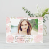Classy Modern Pink Floral Foto Afstuderen Kaart (Staand voorkant)