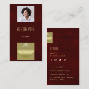 Classy Modern Professional Burgundy Gold Foto Visitekaartje