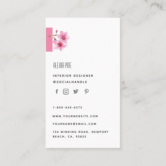 Classy Modern Professional Cherry Blossom Foto Visitekaartje (Achterkant)