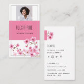 Classy Modern Professional Cherry Blossom Foto Visitekaartje (Voorkant / Achterkant)
