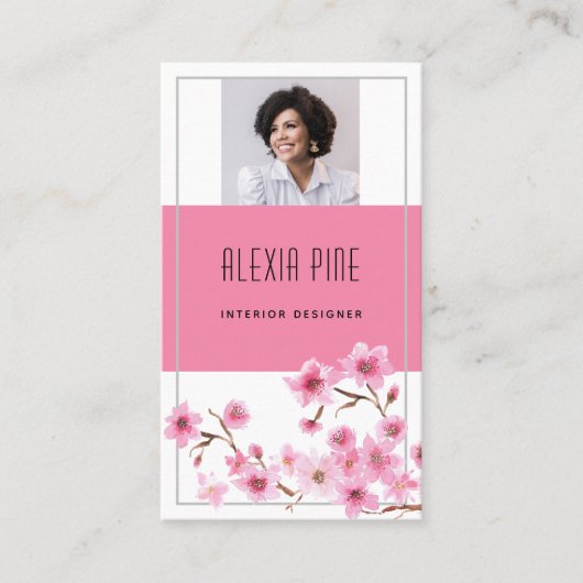 Classy Modern Professional Cherry Blossom Foto Visitekaartje (Voorkant)